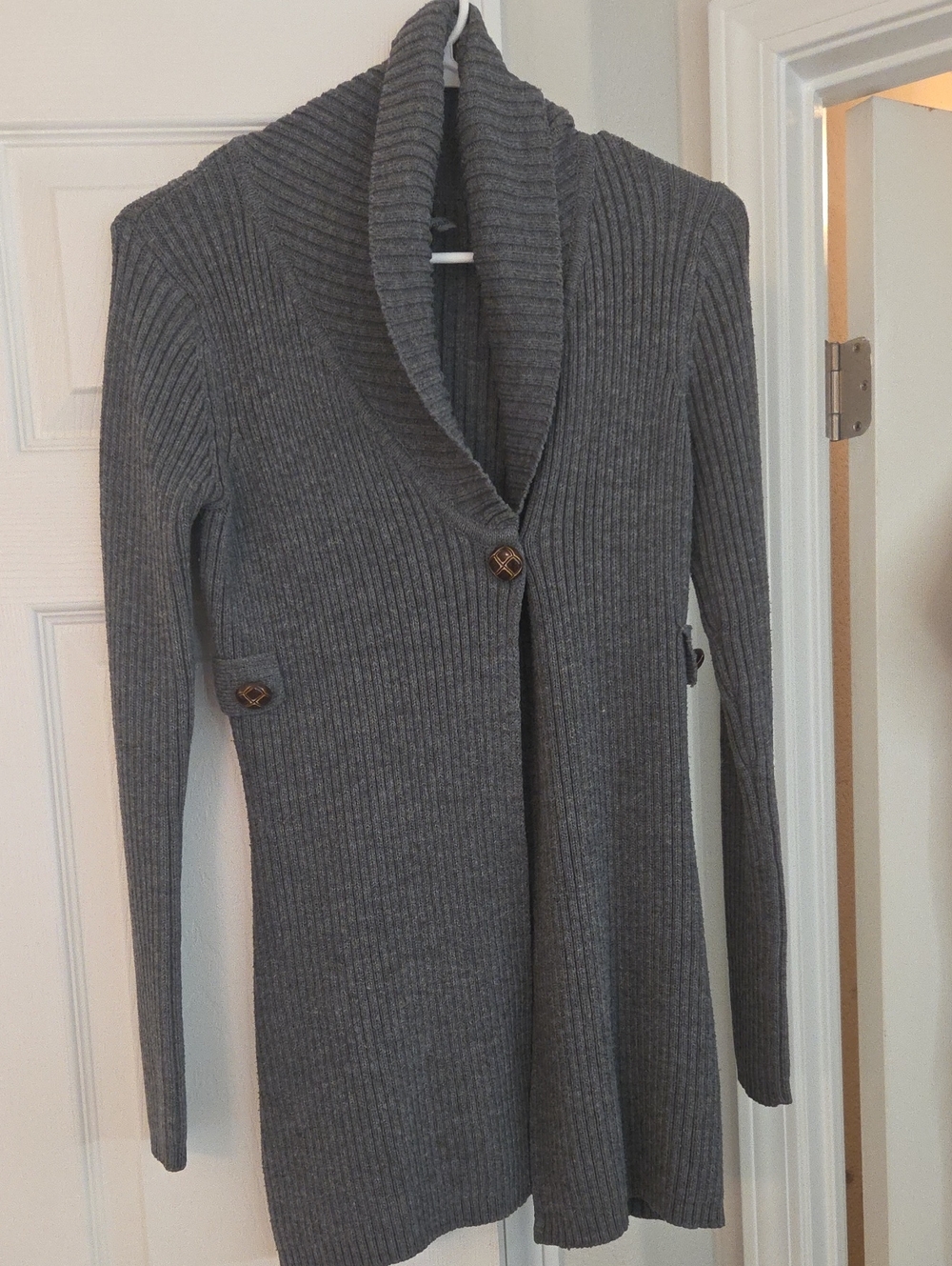 Takeout Gray Ribbed Shawl Collar Cardigan